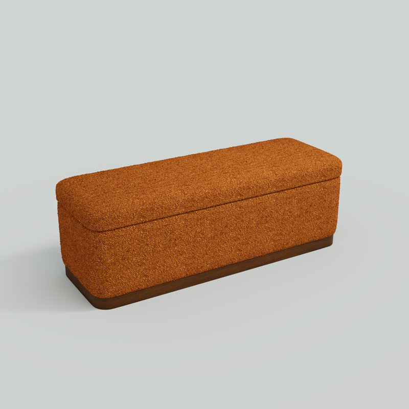 Modern 46" Bouclé Upholstered Storage Bench with Solid Wood Base & Hidden Compartment, ORANGE