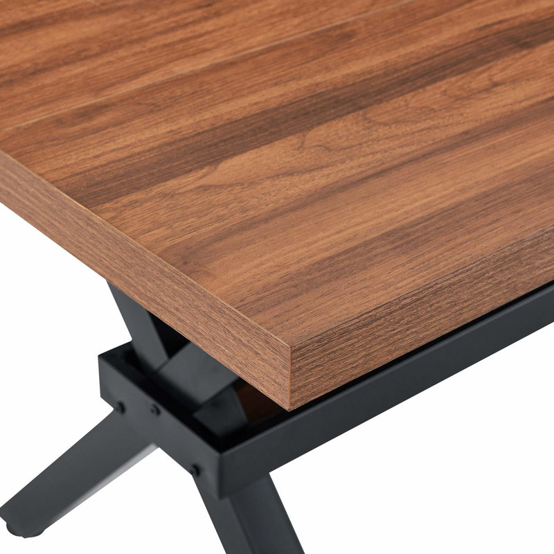 Table de salle à manger 71 po x 35,4 po en bois de noyer épissé, structure industrielle en forme de X pour 6 à 8 personnes