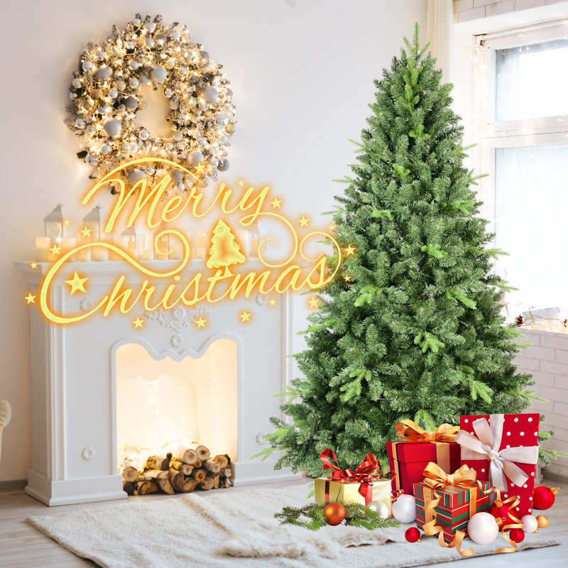 Arbre de Noël à charnière classique avec embouts en PE + PVC et support en métal stable, H 7 pi