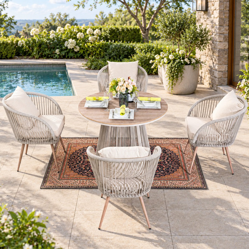 Ensemble repas extérieur pour 4 personnes avec coussins, 4