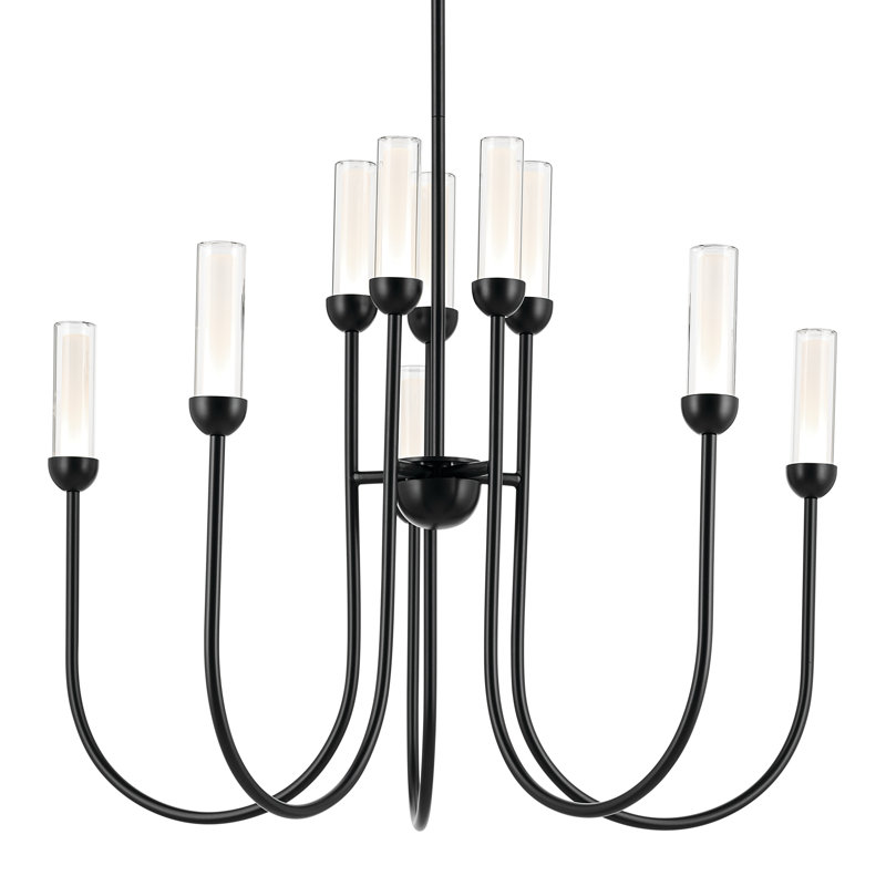  LED 2-Tier Traditional Chandelier with Layered Glass, 24.75" H x 30" W x 30" D, Satin Black, 10