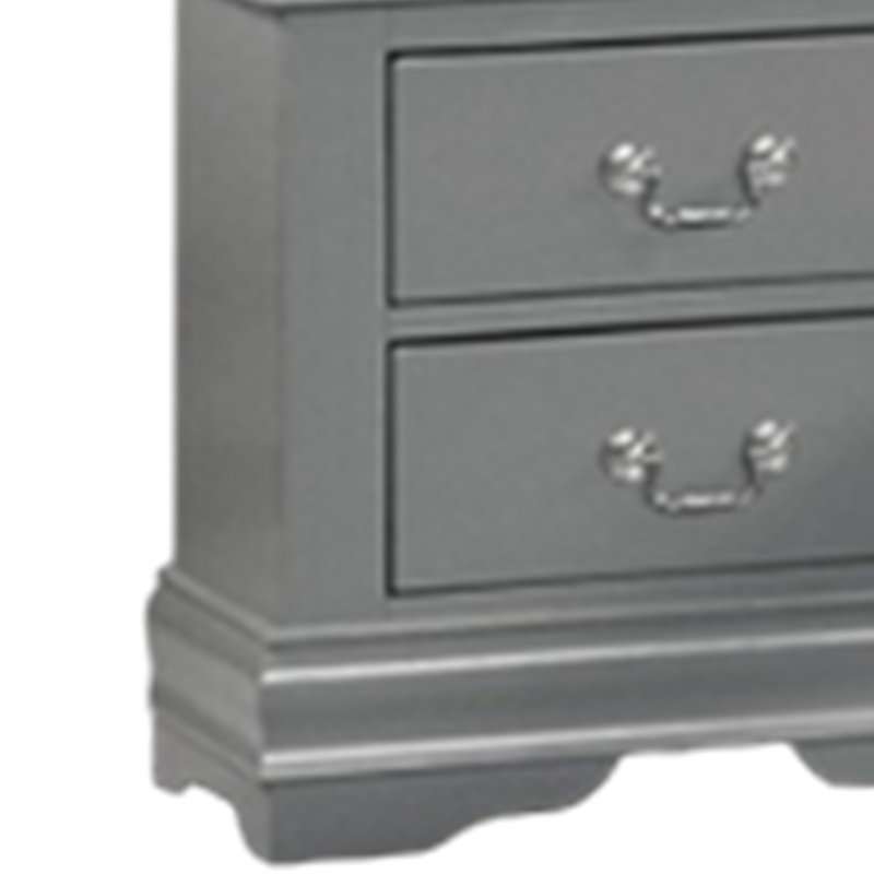 Ryla Nightstand, 2 Drawers, Solid Wood, Nickel Metal Drop Handles, Gray