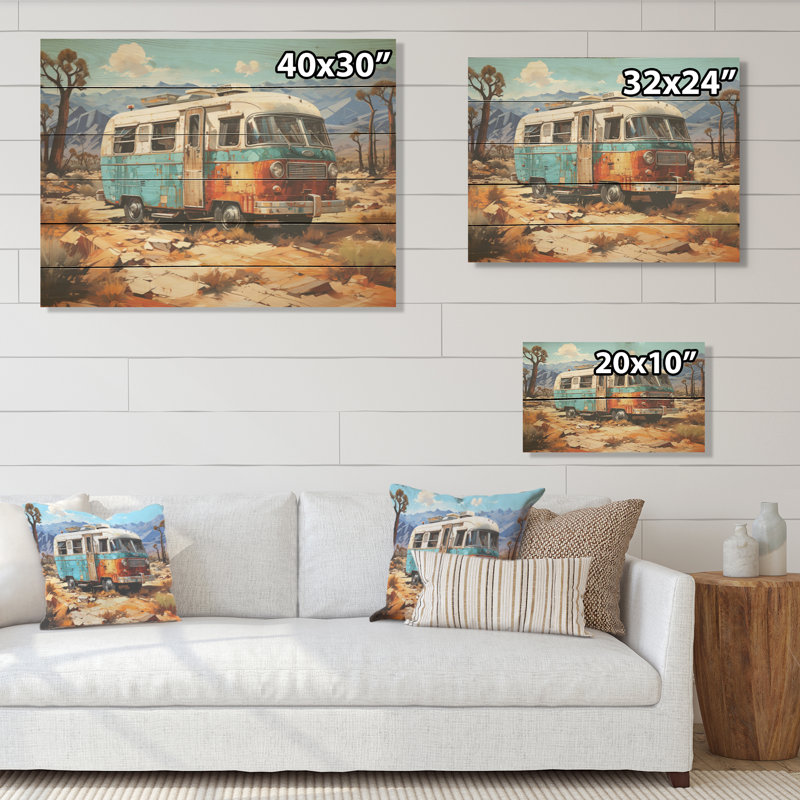 Minimalisme, camping van voyage I - camping voyage, art mural sur bois de pin naturel, H 10 po x l 20 po