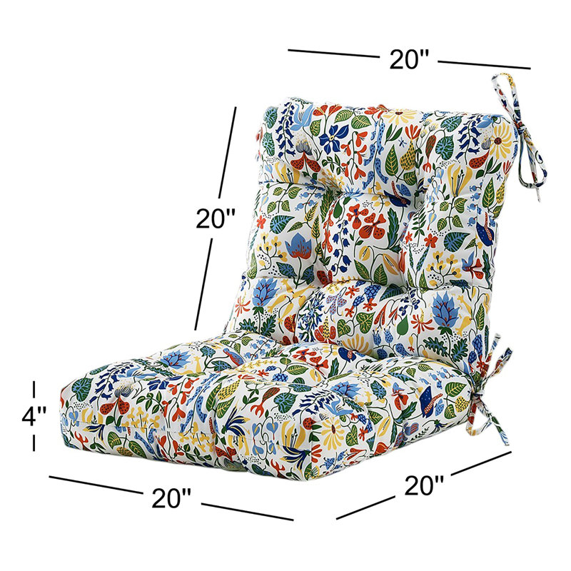 Outdoor 4'' Seat / Back Cushion, Blue/Red Floral