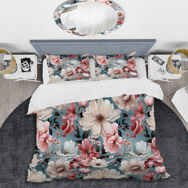 Romantic White And Pink Floral Symphony II - Ensemble de housse de couette à motif floral