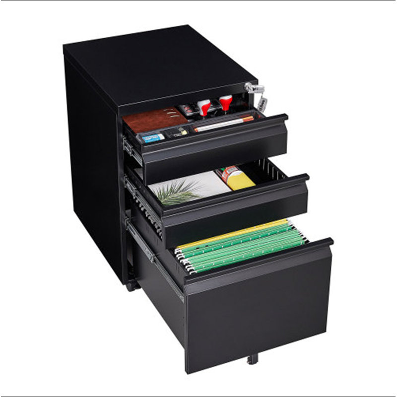 3-Drawer Mobile Filing Cabinet With Lock, Office Storage Filing Cabinet, Black