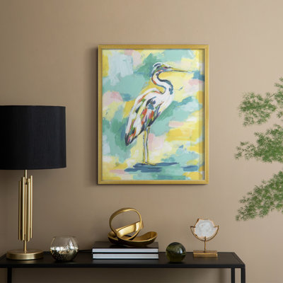 Bright Heron Fresco III Framed Print - Solid Wood