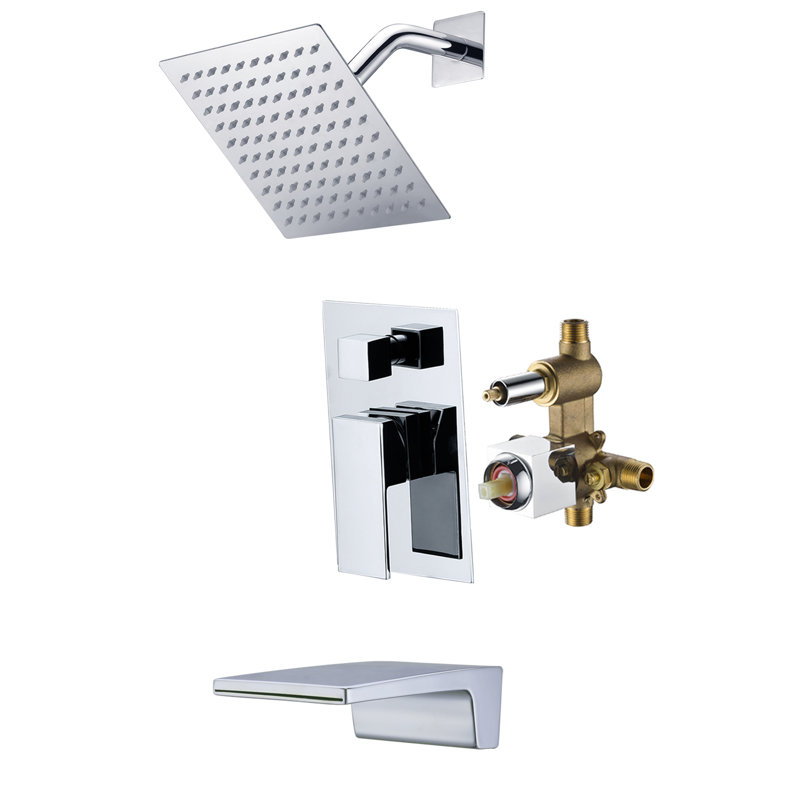 SUMERAIN Complete Shower System with Rough-in Valve,Wall Mounted Single Handle Shower Faucet Set with Waterfall Tub Spout, Chrome