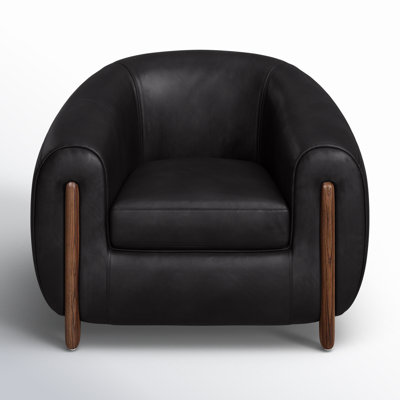 Bruno Oak Genuine Leather Barrel Chair