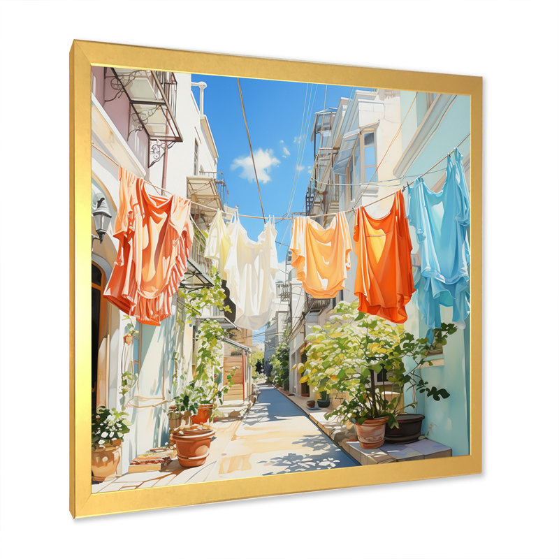 Blanchisserie en Italie V - Art mural, Cadre doré simple, H 24 po x l 24 po x P 1 po