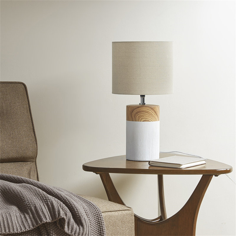 Lampe de table en céramique texturée, Blanc, Beige