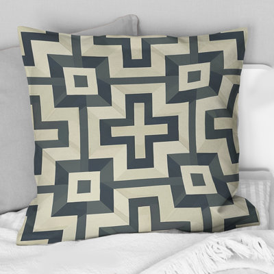 Grey Beige Midcentury Maze I - Midcentury Maze Throw Pillow