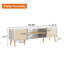 Meuble télé pour téléviseur de 70 po, centre de divertissement avec rangement, console média à 2 armoires, pieds en bois, salon, mobilier de chambre à coucher, blanc et chêne