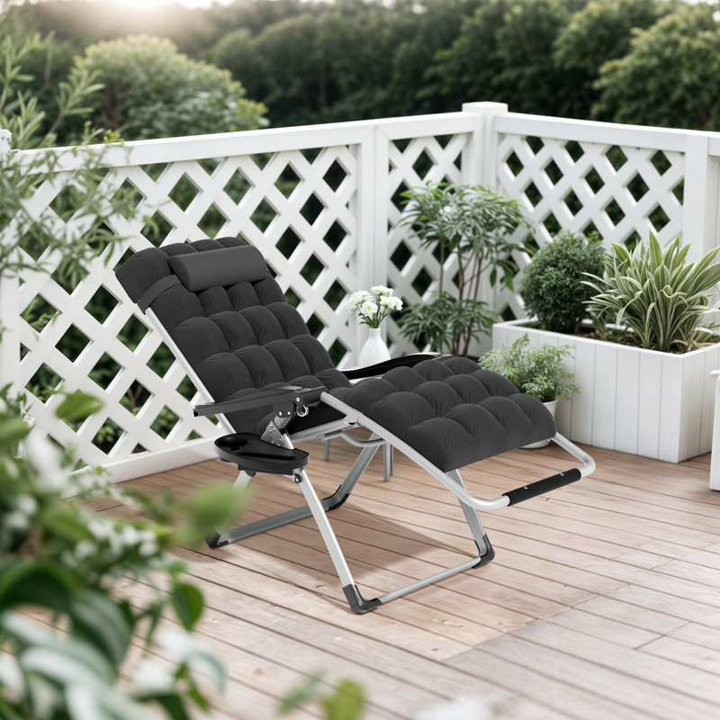 Fauteuil zéro gravité renforcé avec coussin et repose-pieds pliant pour plateau latéral avec capacité de 330 lb, Noir