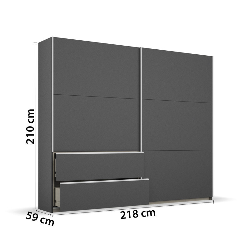 Sevilla Sliding Door Wardrobe, 210cm H x 218cm W x 59cm D, Grey Metallic/Grey