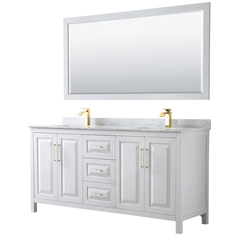 Daria 72'' W Double Vanity, Brushed Gold, White Cultured Marble, White