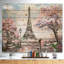 Paysage urbain «Eiffel avec fleurs roses», peinture-35109236-35109238