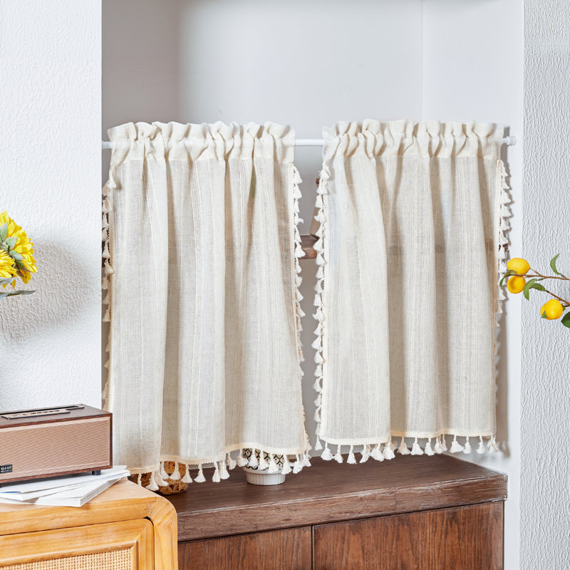 Rideaux de cuisine moderne en fausse toile de lin rustique pour salon / chambre à coucher, L 24 po x L 26 po