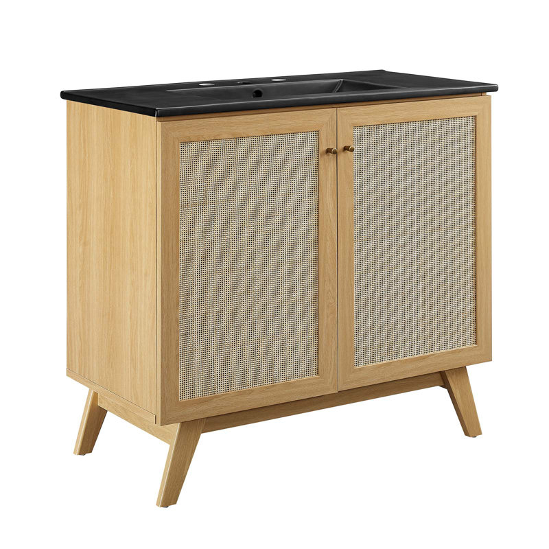 Modway Soma 36'' Free Standing Single Bathroom Vanity with Manufactured Wood Top, Black, Oak
