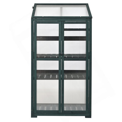 62Inch Height Wood Large Greenhouse Balcony Portable Cold Frame With Wheels And Adjustable Shelves For Outdoor Indoor Use, Forest Green