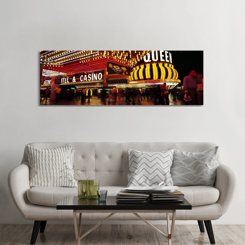 Casino Lit Up At Night, Four Queens, Fremont Street, Las Vegas, Clark County, Nevada, USA - Wrapped Canvas Panoramic Print