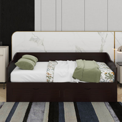 Twin Size Wooden Daybed With Trundle Bed And 2 Storage Drawers,Extendable Daybed