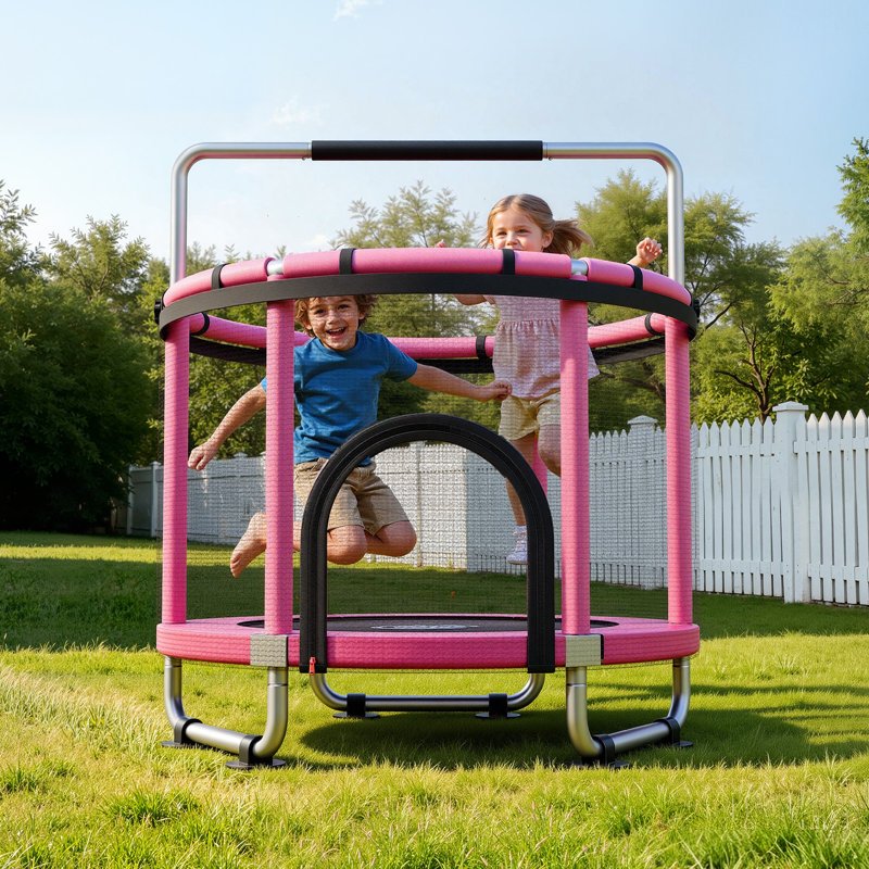 VEVOR in. Round Kid / Toddler Trampoline with Safety Enclosure, Pink