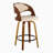 Pino Contemporary Fixed-Height Stool In Walnut Wood And Cream Faux Leather With Round Black Metal Footrest By Lumisource - Set Of 2-114850770