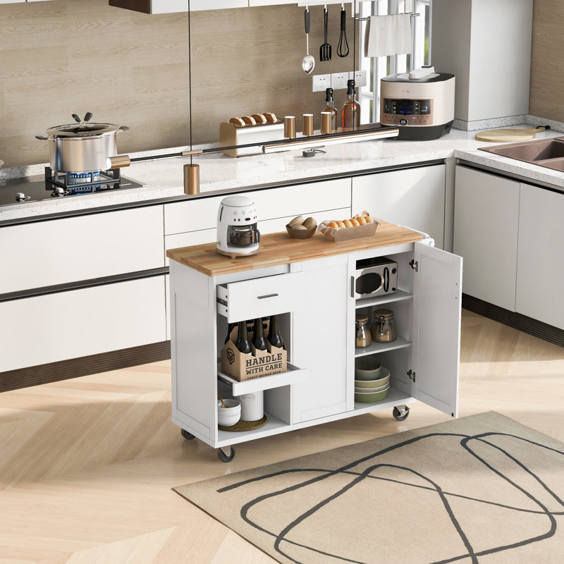 Kitchen Island With Foldable Counter Top, Kitchen Storage Cart With Slide-Out Shelf, Towel Rack And Drawer, Rolling Kitchen Cart On Wheels, Kitchen Island
