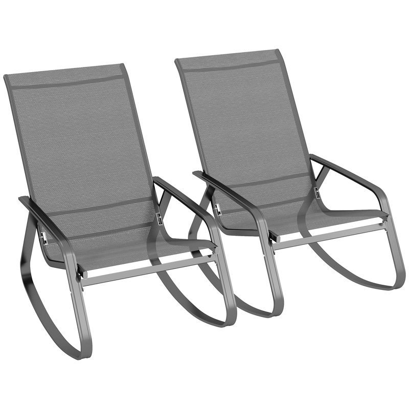 Solace Modern Rocking Garden Chairs With Quick-Drying Seats And Steel Frames, Grey Cushion/Grey Frame