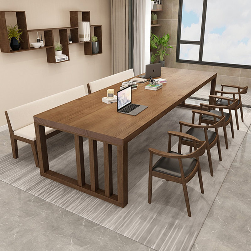 Bureau d'écriture rectangulaire en bois massif brun noisette, 29.53" H x 62.99" W x 27.56" D