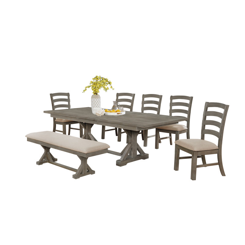 Ricki 8 - Person Extendable Trestle Dining Set, Gray Oak, Beige