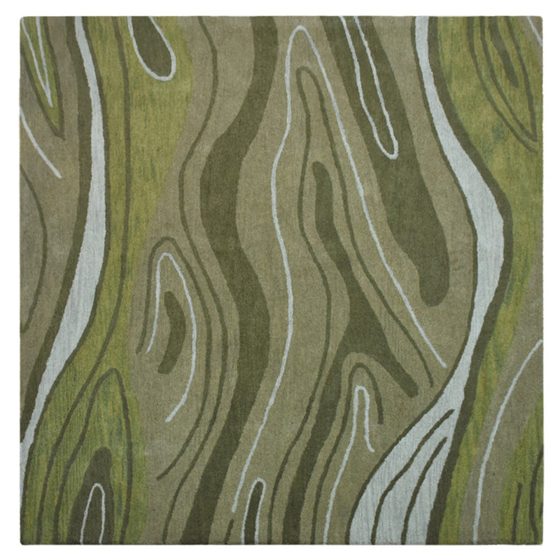 Tapis écologiques en laine touffetée à la main Dalvey - couleur verte | Conception abstraite, Carré 10 pi