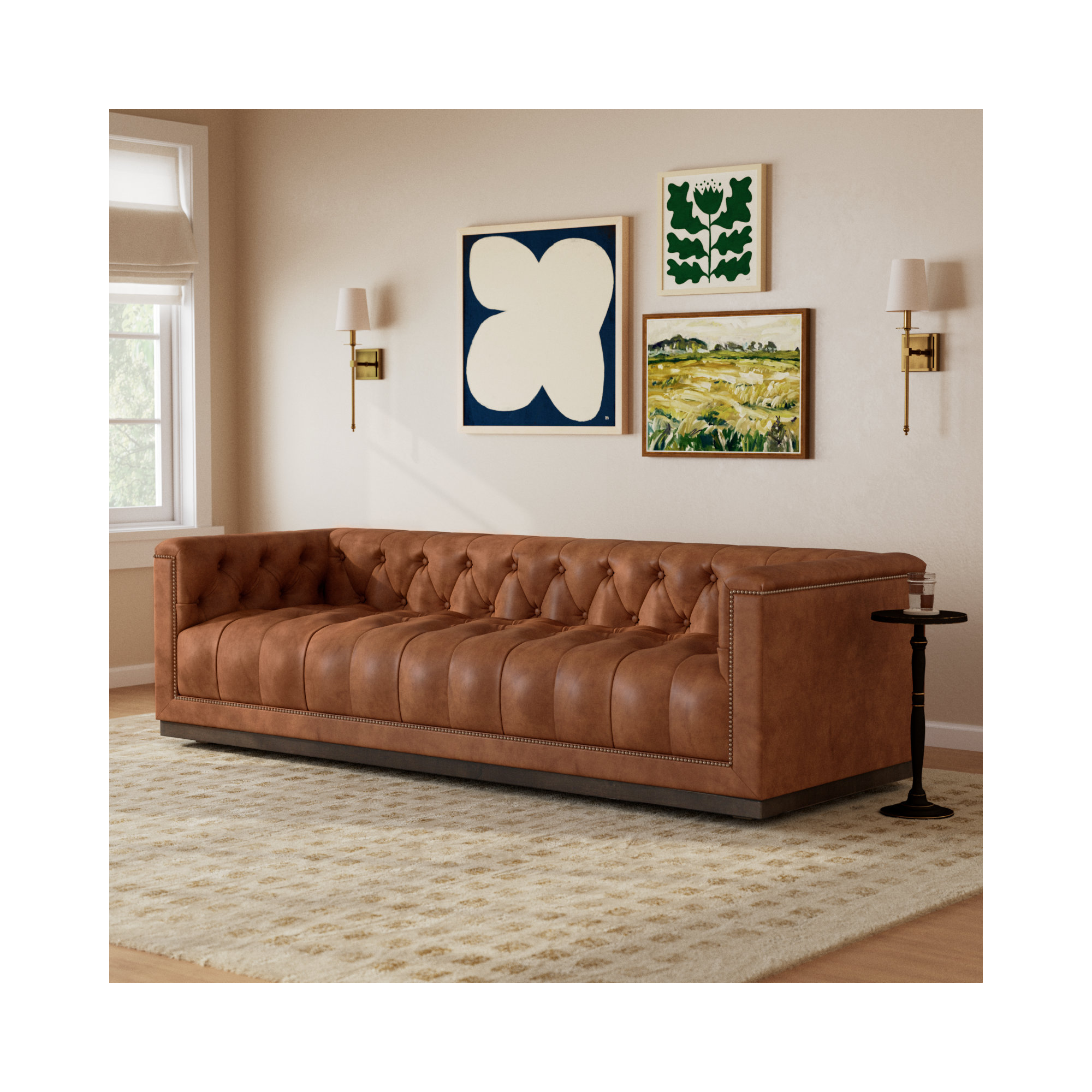 Byer 95'' Upholstered Sofa, Heirloom Sienna Genuine Leather