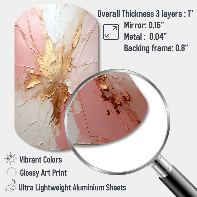 Gold And Pink Paint Fusion - Abstract Painting Asymmetrical Print on Metal, Modern Cylinder Metal Wall Decor