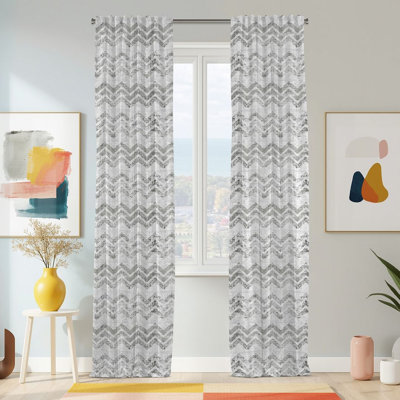 Semi Sheer Geometric Print Curtain Single Panel