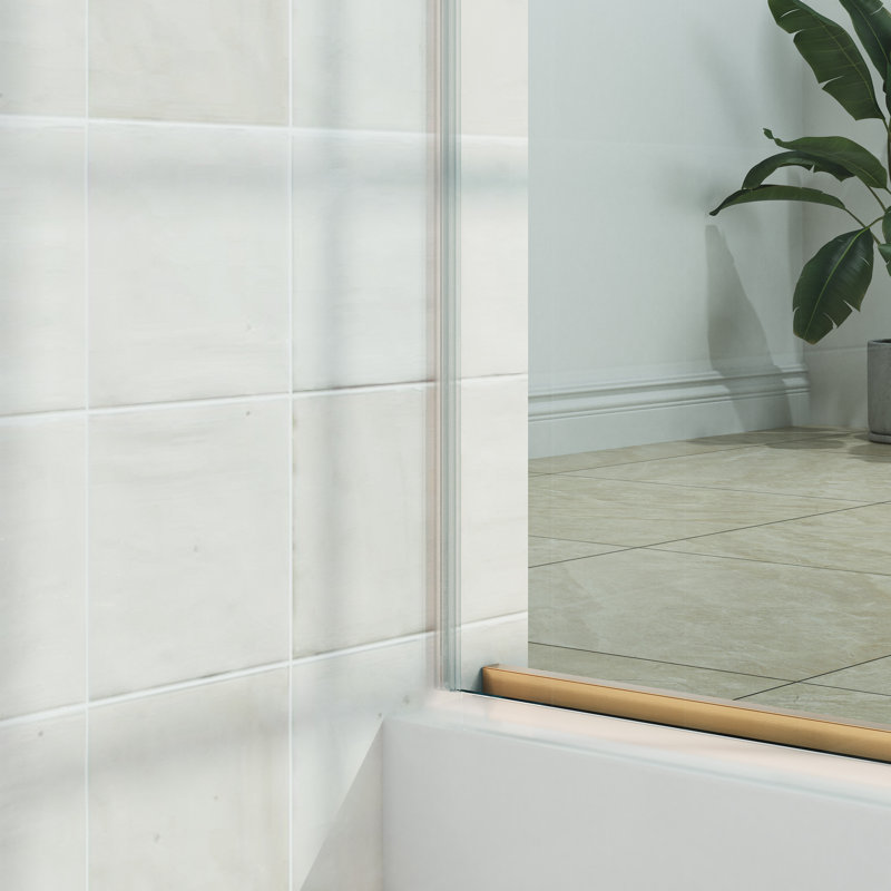 Porte de douche coulissante simple sans cadre avec verre transparent 55 "- 59" x H 75 ", Or
