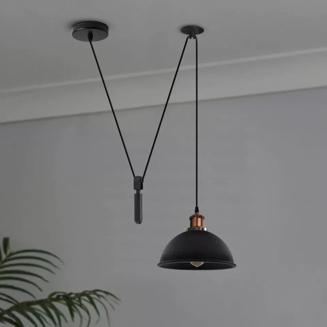 Borough Wharf Industrial Pulley Pendant Light – Adjustable E27 Ceiling Hanging Lamp with Retro Metal Dome Shade for Kitchen & Living Spaces