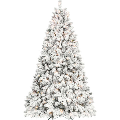 9ft Snow - Flocked Holiday Tree With 850 Ul Lights, 63 Natural Pine , 2240 Tips, Hinged Design, Strong Metal Stand, And White Christmas Appearance, Real Snowy Branches For Quick Setup, Stable