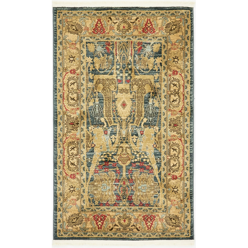 Tapis bleu / jaune Lerma, Rectangle 3 pi 3 po x 5 pi 3 po