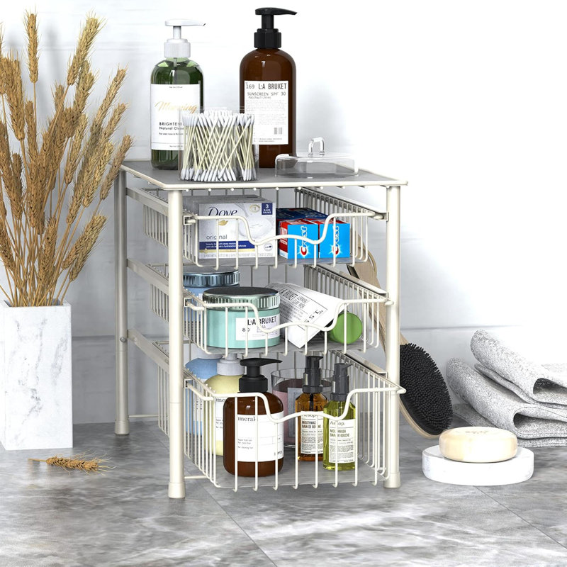 3-Tier Stackable Sliding Basket Storage Organizer Drawer For Bathroom And Kitchen, White