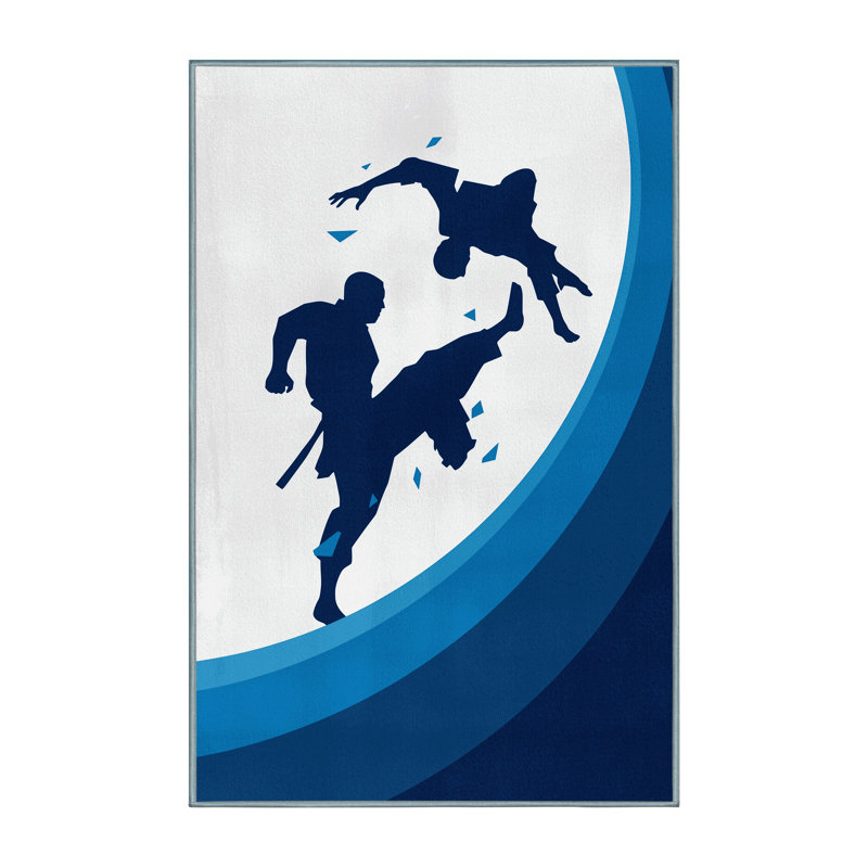 Machine Washable Kramer Judo Throw Minimalist Rug in Blue – SkyBlue Binding, 8x10