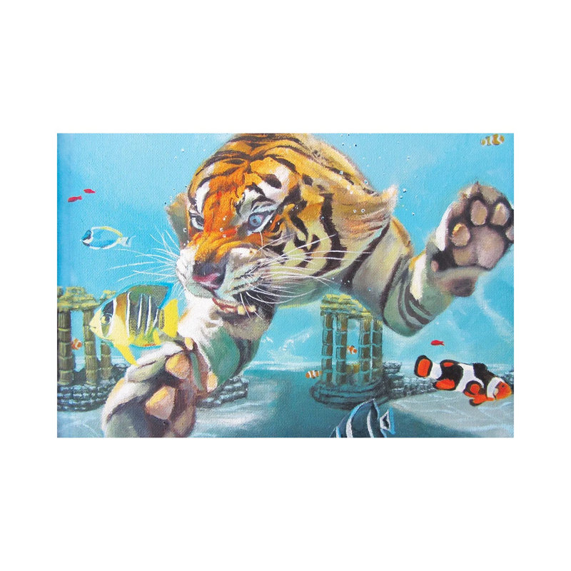 Tiger Swimming by Katharine Alecse - Wrapped Canvas Gallery-Wrapped Canvas Giclée, 20.32 cm H x 30.48 cm W