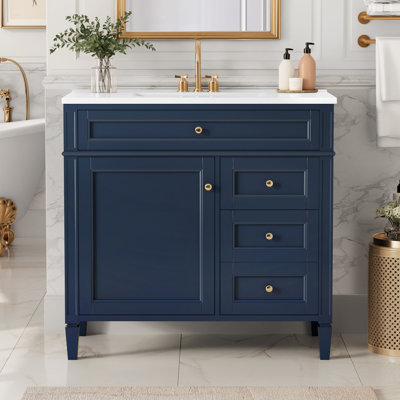 36'' Bathroom Vanity with Top Sink, Modern Bathroom Storage Cabinet with 2 Drawers and a Tip-out Drawer, Single Sink Bathroom Vanity