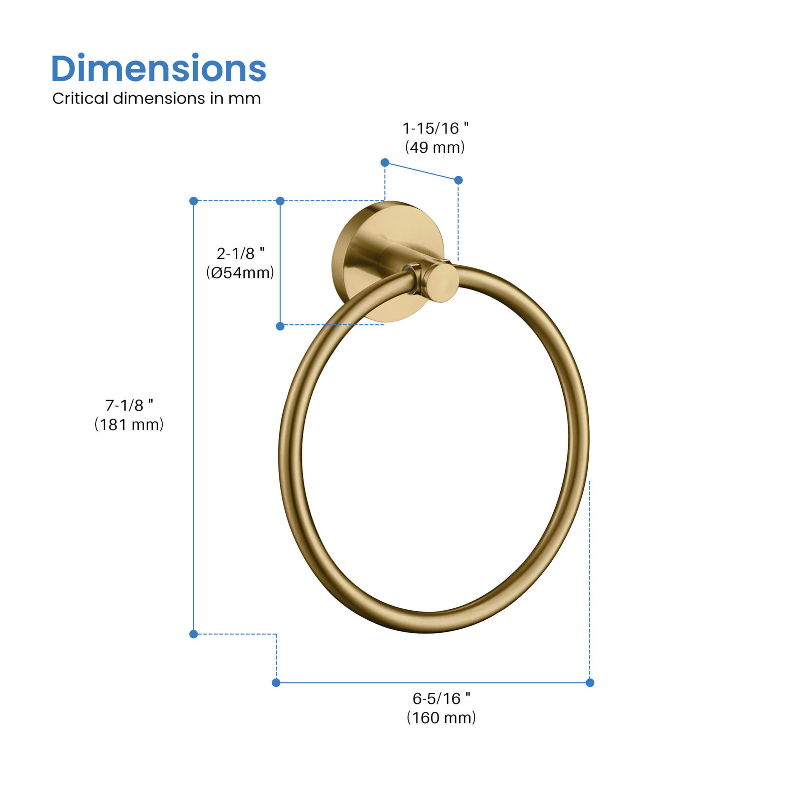 Circular Bathroom Towel Ring, Brushed Brass