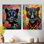 «Black Panther in Colorful Jungle Landscape III», ensemble de 2 reproductions d'art murales en métal surdimensionnées