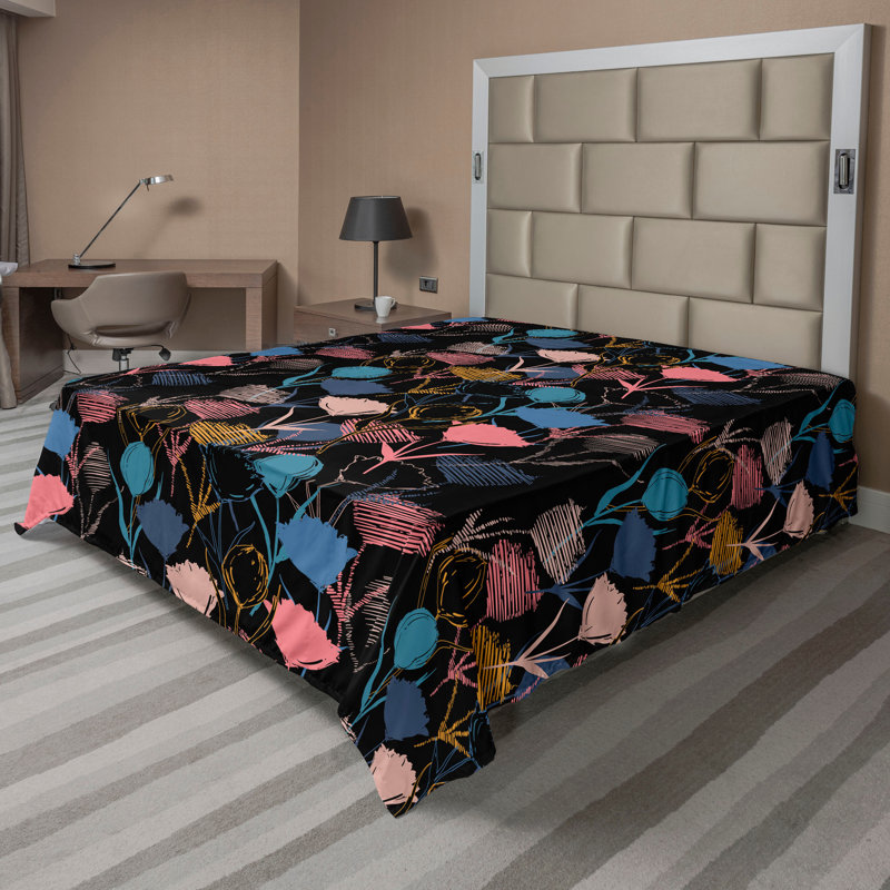 Drap plat Ambesonne, Drap plat de taille très grand, Pink Blue Floral