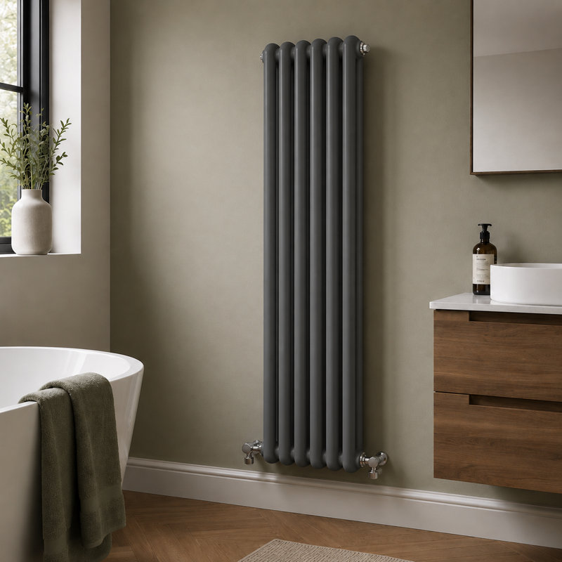 Purcell Vertical Double Panel Radiator, 180cm H x 38cm W x 10cm D, Anthracite
