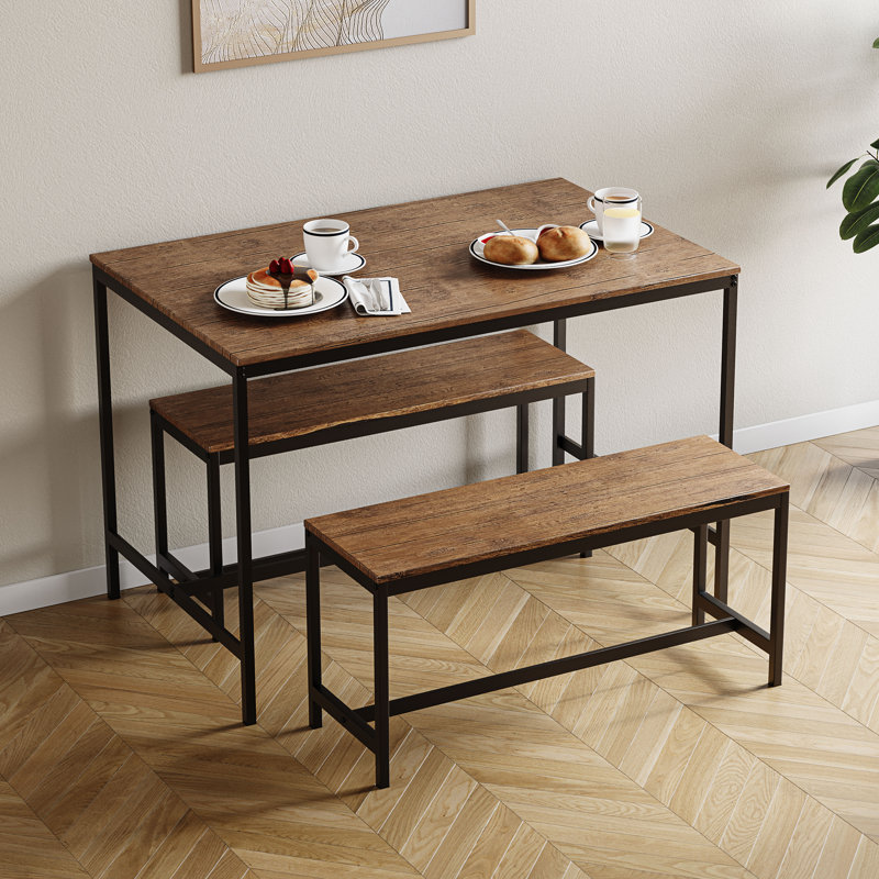 Abneer 4 - Person Dining Set, Dark Wood, Dark Wood, Black
