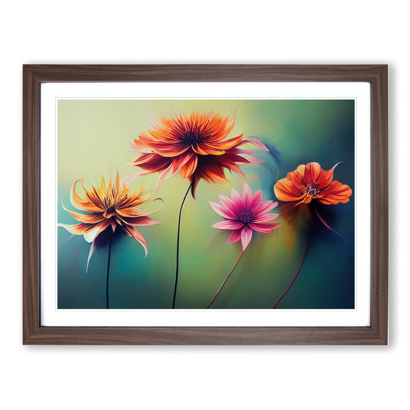 Intriguing Modern Flowers - Single Picture Frame Painting, Walnut, 25cm H x 34cm W x 2cm D